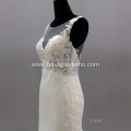Flower Lace Pattern Boat Neck Illusion Backless Sleeveless Sheath Custom Wedding Mermaid Dress Bride